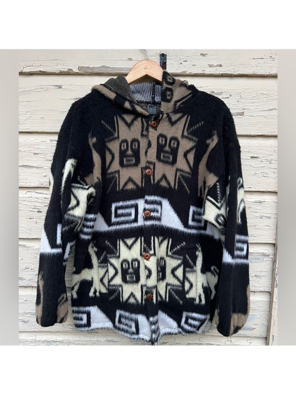 Vintage Inca Tribal Artesanias Alpaca Peruvian Jacket Coat Sweater Hoodie Ethnic